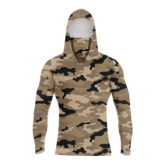 GrmtClth Men's Sun Protection Hooded Casual Long Sleeve Top Active with Mask Clothes Workout Camouflage Outfits Complexion 2XL