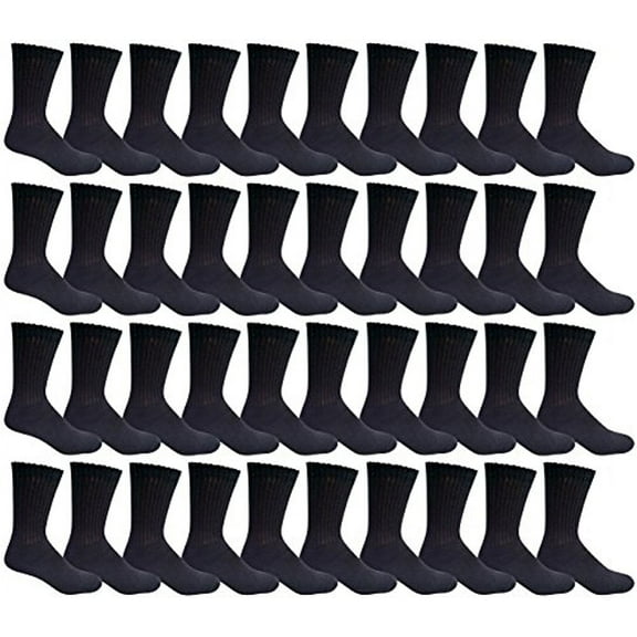 48 Pairs of Mens Sports Crew Socks, Wholesale Bulk Pack Athletic Sock, King Size, by Yacht & Smith (Black, 13-16)