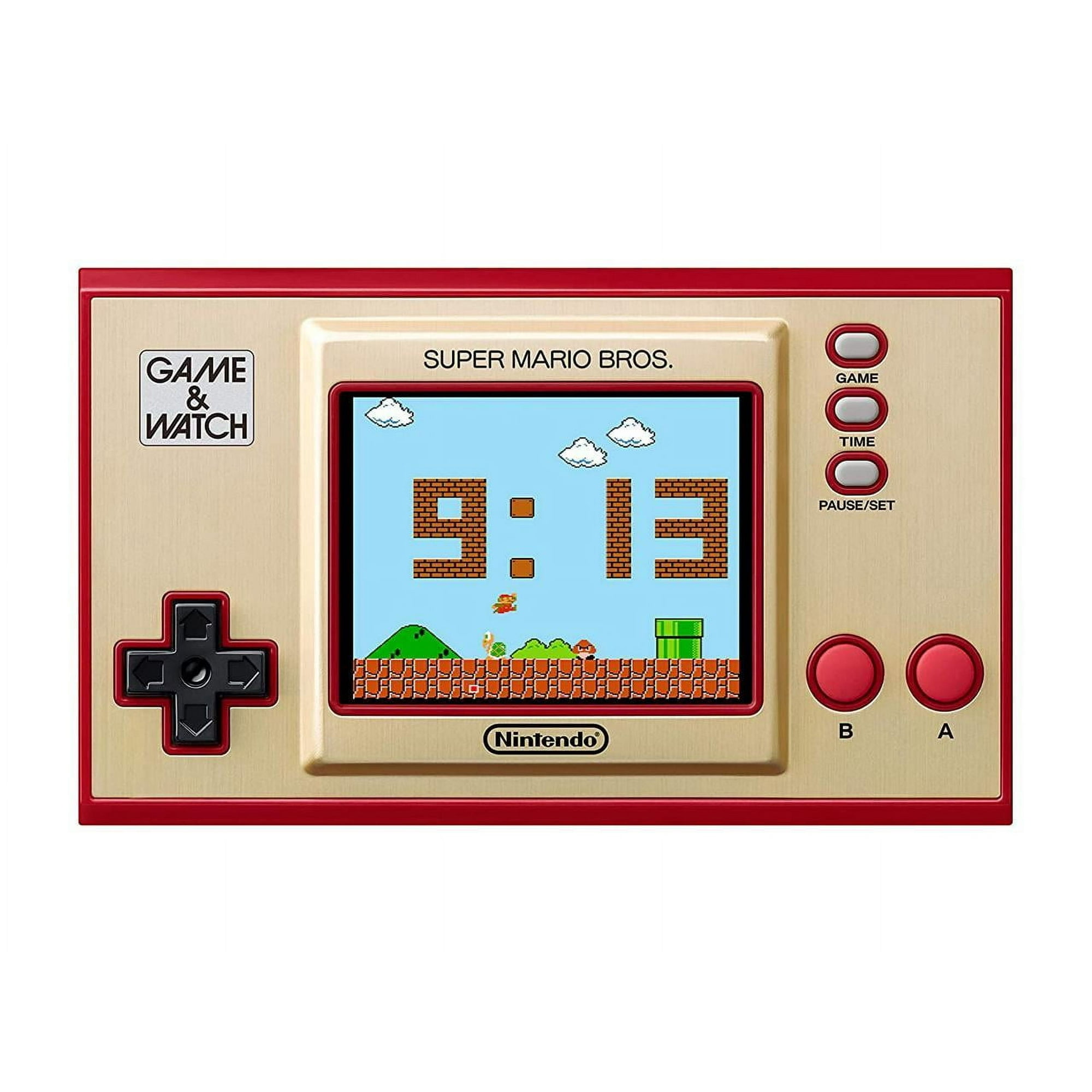 A red and gold retro handheld gaming console
