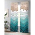 thumbnail image 4 of Sheer Curtains 84 Inches Long 2 Panels Set for Living Room, Turquoise Ombre Stripe Semi Sheer Curtains for Windows, Abstract Summer Beach Coastal Voile Window Treatments Rod Pocket Curtain, 4 of 7