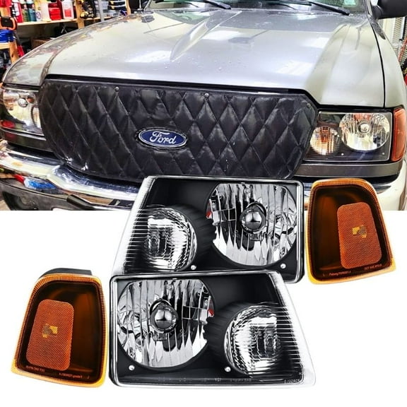 for 2001-2011 ford Ranger Headlights Assembly Black Housing Amber Reflector Left Right Pair Set