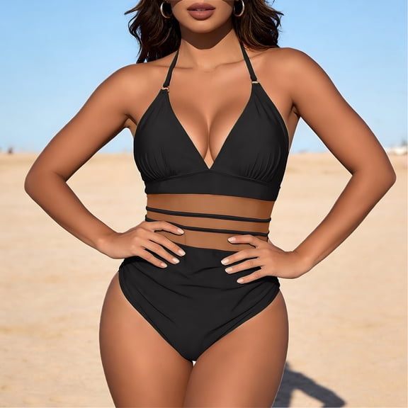 Kctiaxy Womens One Piece Swimsuits Solid Color Halterneck Lace Bathing Suits Padded Backless Cut Out Off-Shoulder Bikini Swimsuit