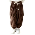 thumbnail image 2 of hotojiny Boys Girls Corduroy Pants Winter Warm Pull on Plain Elastic Waist Trousers Drawstring Thermal Cinch Bottoms Kids Pants(Brown,9-10 Years), 2 of 5