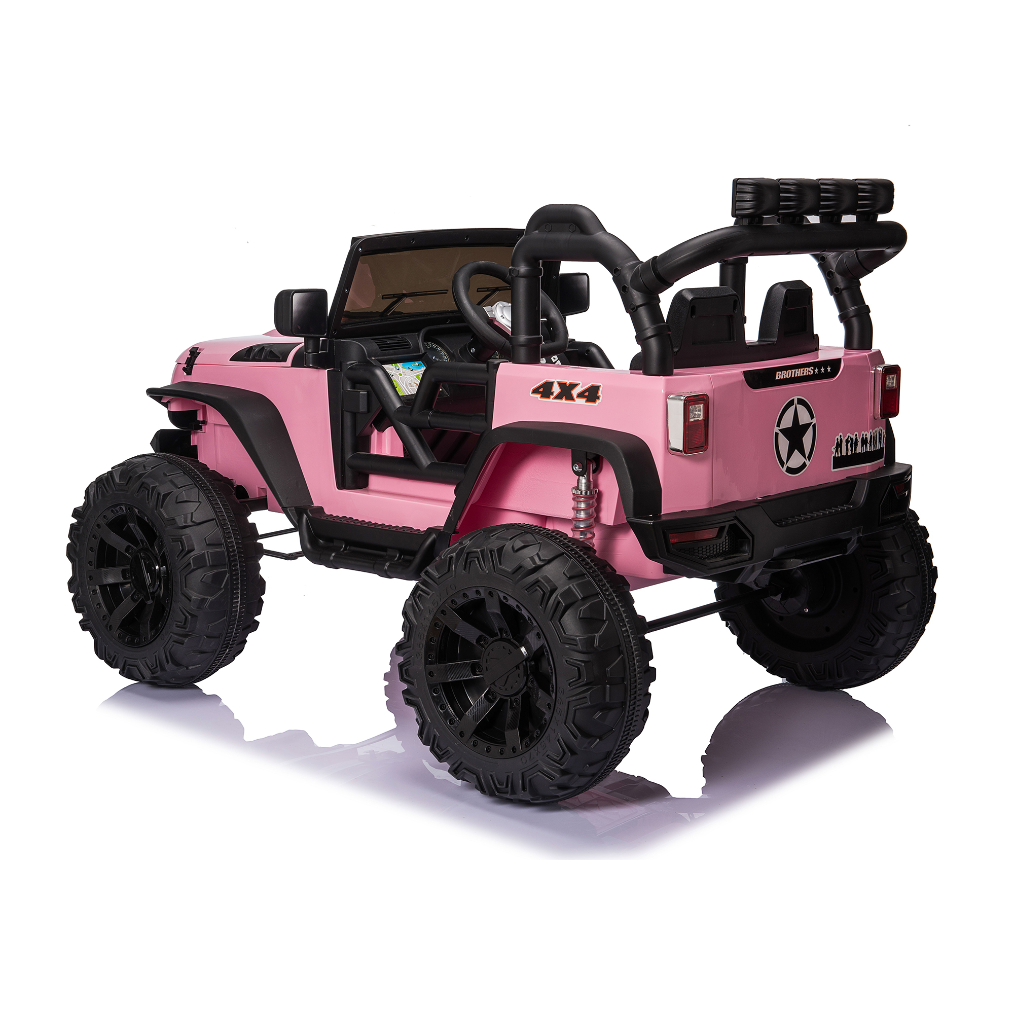 CIPACHO 24V Double Drive Children Ride On Truck Electron Car for Kids with Parent Remote Control, Assisted Steering Wheel, Music Board, Bluetooth, MP3, Pink