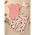 thumbnail image 3 of Coduop Infant Baby Girl Summer Clothes Letter Print Romper + Flare Pants + Headband 3Pcs Outfit, 3 of 8