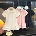 thumbnail image 5 of Girls A Line Ruffle Hem Polo Uniform Dress Short Sleeve Solid Pique Cotton for Kids School Summer Daily Casual Outfit Beige 100, 5 of 5
