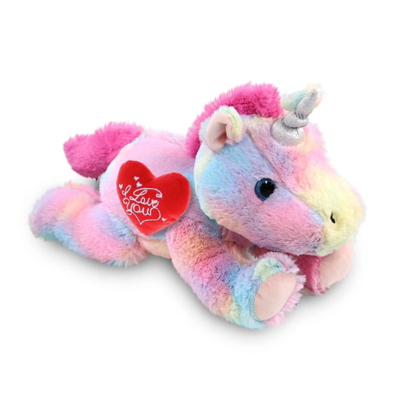 Dollibu I Love You Heart Lying Rainbow Unicorn Plush- 16 inches
