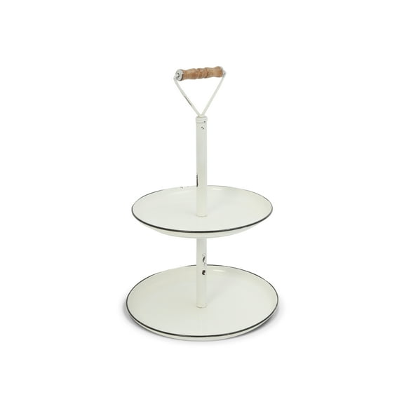 22.4 Inch Rustic Metal Two Tiered Serving Tray with Handle