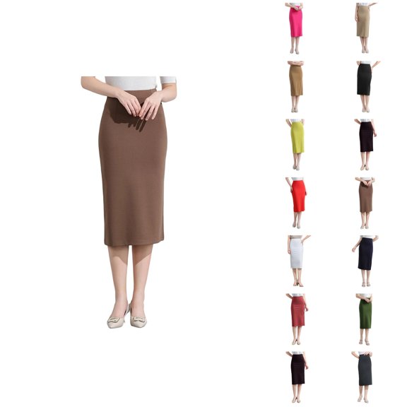 Women's Pencil Skirt Mid Length Slim Fit Stretchy Work Skirt High Waist Bodycon Elegant Formal Business Attire