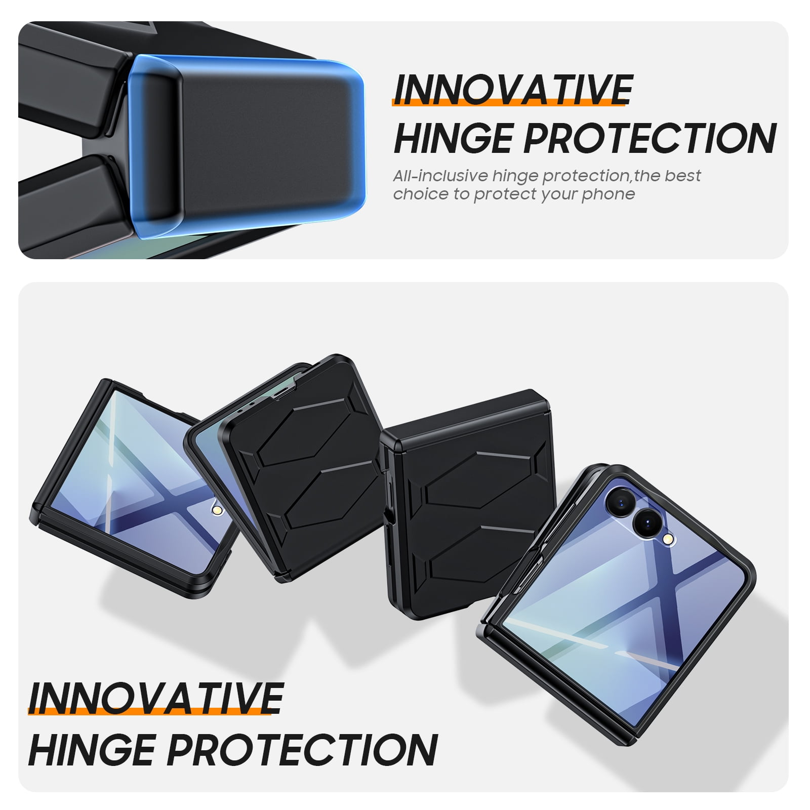 Vizvera for Samsung Galaxy Z Flip 7 Case with Hinge Cover,Built-in Screen Protector Shockproof All-Inclusive Smartphone Cover Wireless Charging-Black