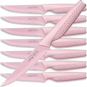 Steak Knives Set of 8 Stainless Steel Serrated Knives Pink
