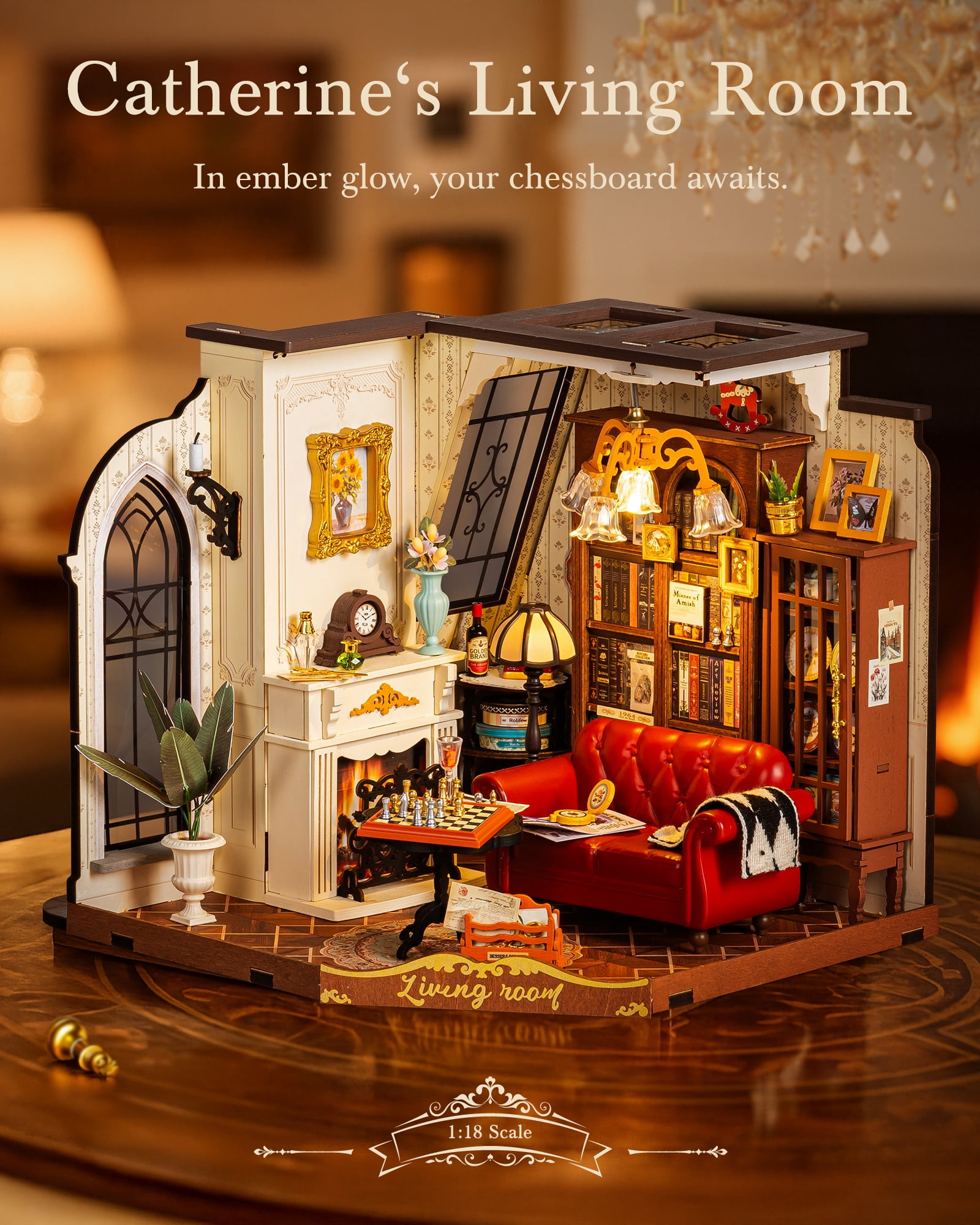 ROBOTIME DIY Miniature House Kit-Catherine's Living Room,Mini Wooden Dollhouse Model Building Sets,Tiny House Craft Kits Gifts for Adults Teens