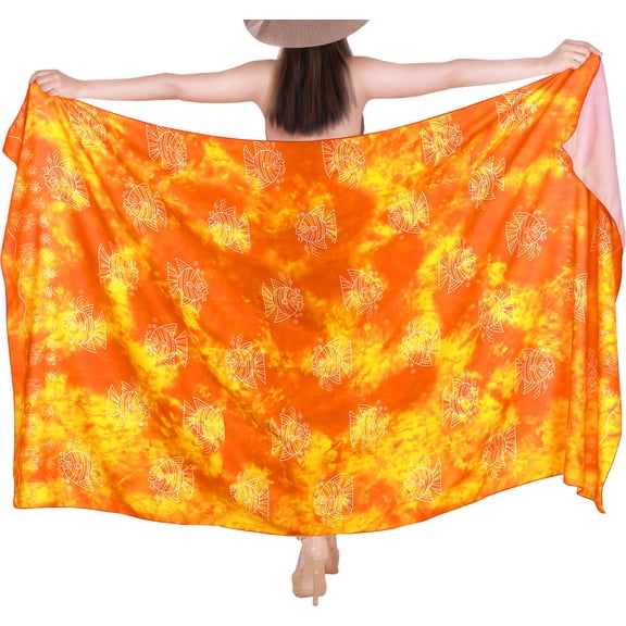 LA LEELA Women's Beachwear Summer Bikini Wraps Beach Wrap Sarong Coverups Skirt Swimsuit Swimwear Bathing Suit Swim Cover ups for Womens One Size Fire, Allover Fish