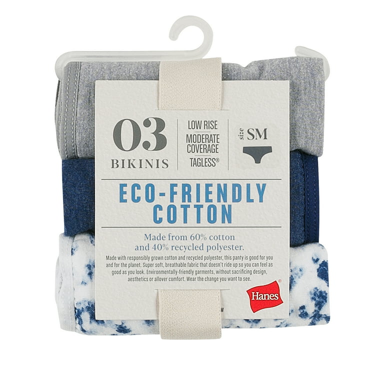 Hanes Women's Eco-Friendly Cotton Low Rise Bikini 3-Pack Assorted