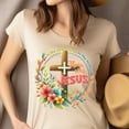 thumbnail image 4 of Christian There Was Jesus Cross and Floral Faith Graphic T-Shirt, Natural, Size S, 4 of 6
