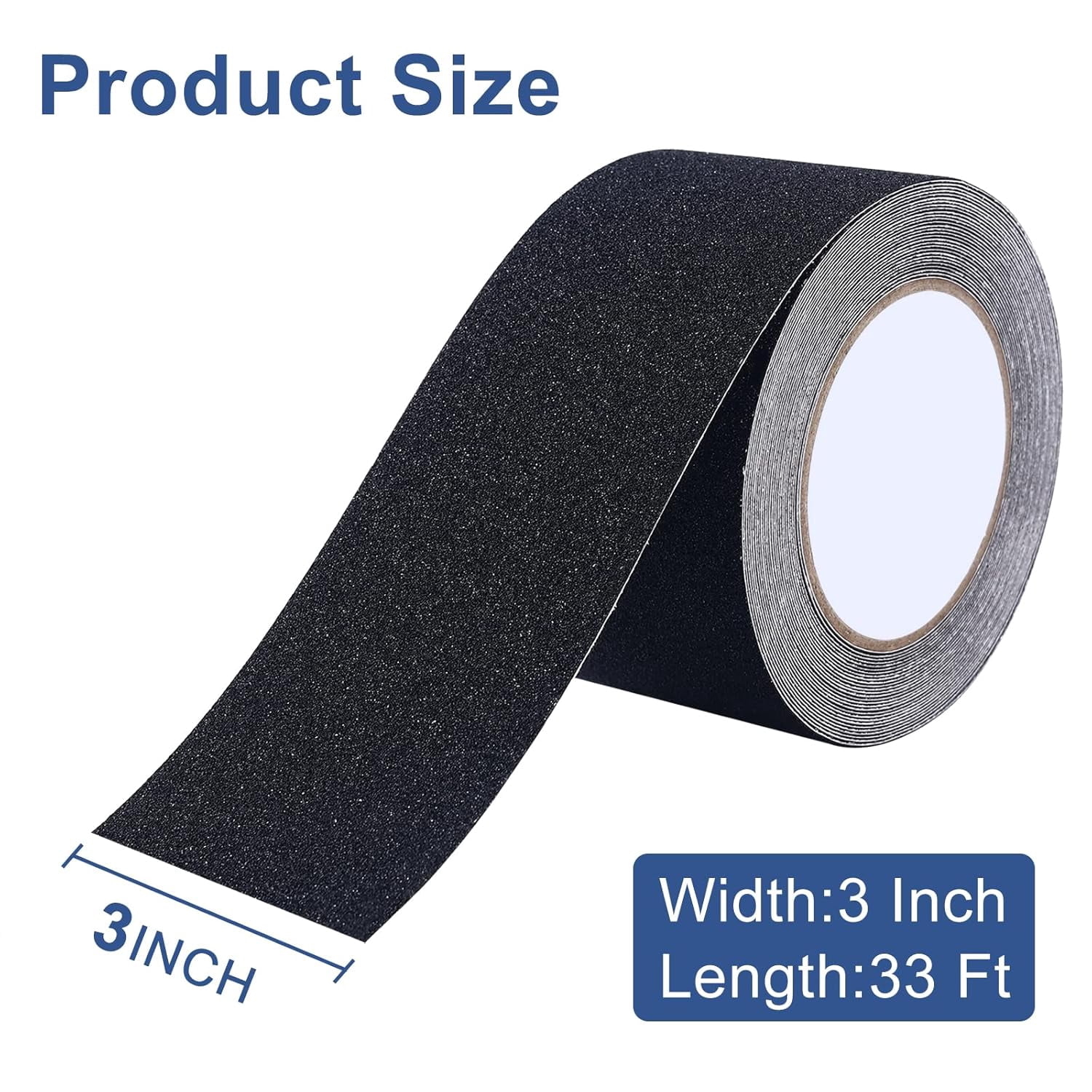 Grip Tape 3 Inch x 33 Ft, Heavy Duty Anti Slip Tape for Stairs, Strong Friction Non Skid Tape with Emery, Waterproof Grip Tape for Indoor, Outdoor, Step Treads, Black