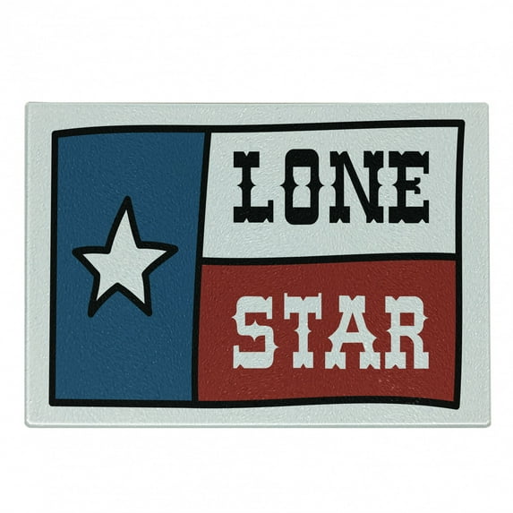 Texas Star Cutting Board, Lone Star Flag United States of America Themed Patriotic Design, Decorative Tempered Glass Cutting and Serving Board, Small Size, Cobalt Blue Ruby White, by Ambesonne