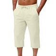 thumbnail image 2 of Men's Long Sweat Shorts Cotton Below Knee Capris with Pockets Drawstring Elastic Waistband Straight Leg Capri Pants Size 3XL Beige, 2 of 6