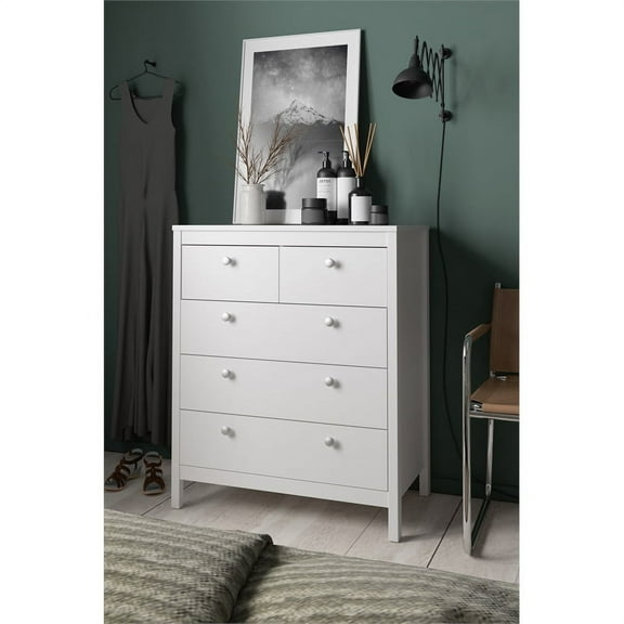 Tvilum Madrid 5 Drawer Chest Dresser for Adults, White