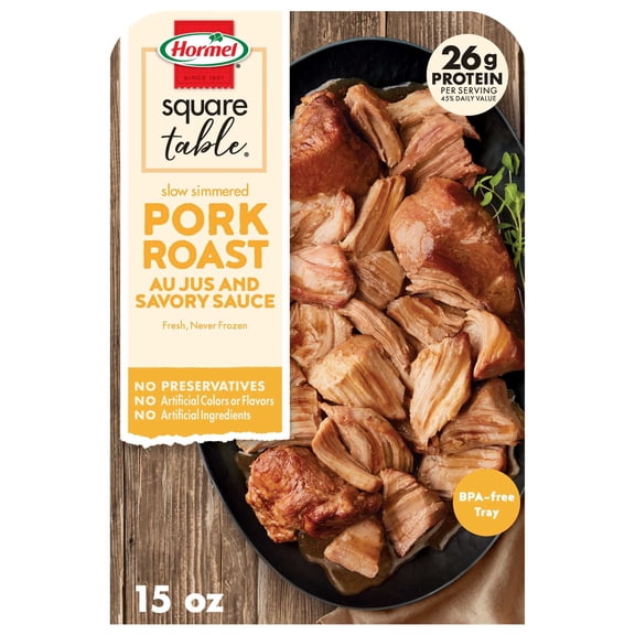 HORMEL SQUARE TABLE Slow Simmered Pork Roast Au Jus and Savory Sauce, Refrigerated, 15 oz Plastic Microwaveable Tray