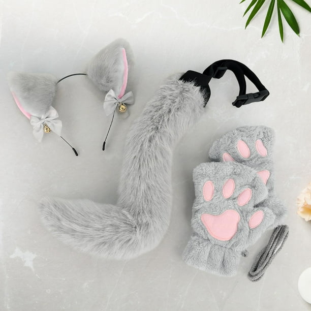 Diadema De Orejas De Gato Y Collar De Encaje Blanco Para Cosplay Y Disfraces
