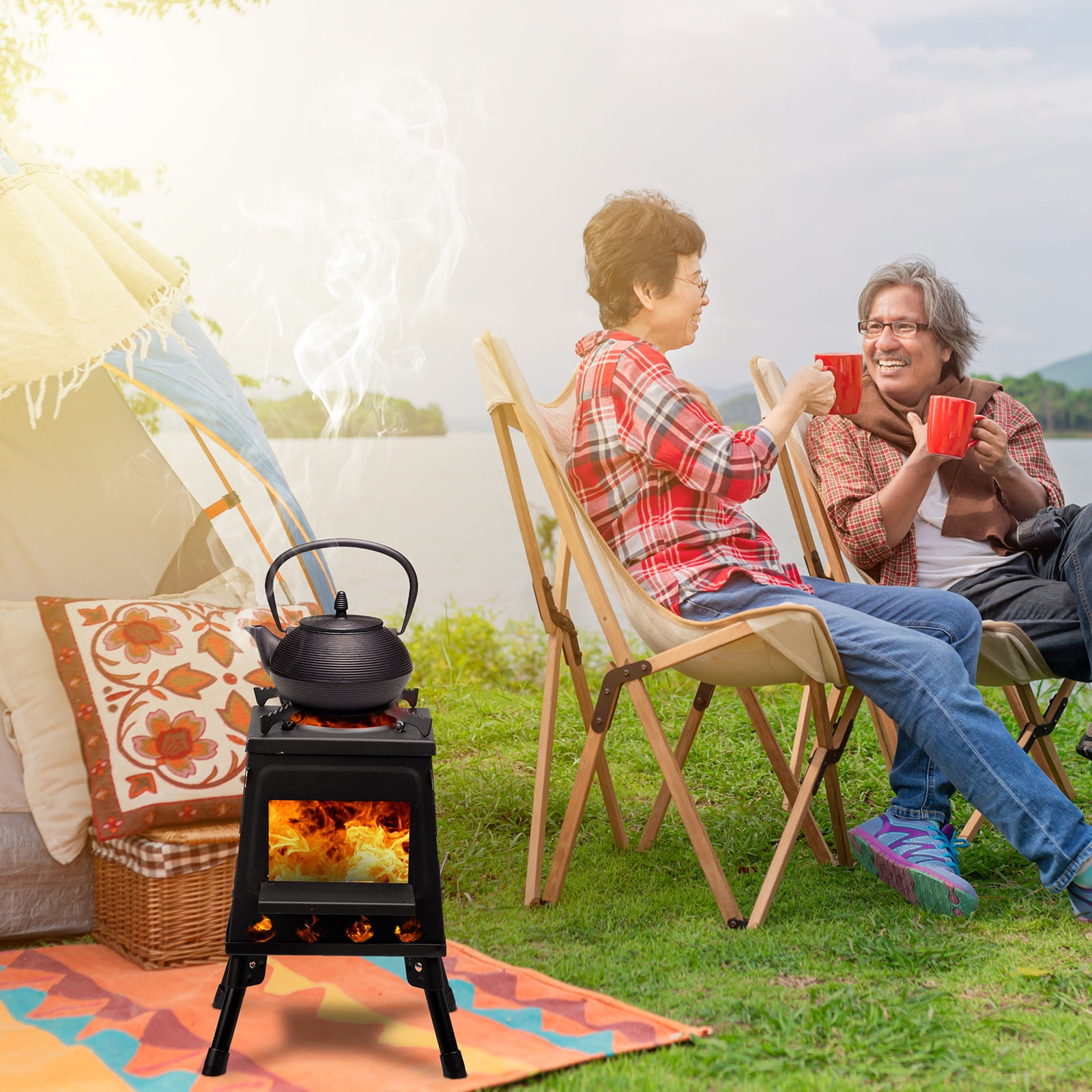 36*36*46.5cm Wood Burning Camping Stove - 40% Fuel Efficient, Portable, Multi-Fuel, for Camping, Hunting, Fishing​