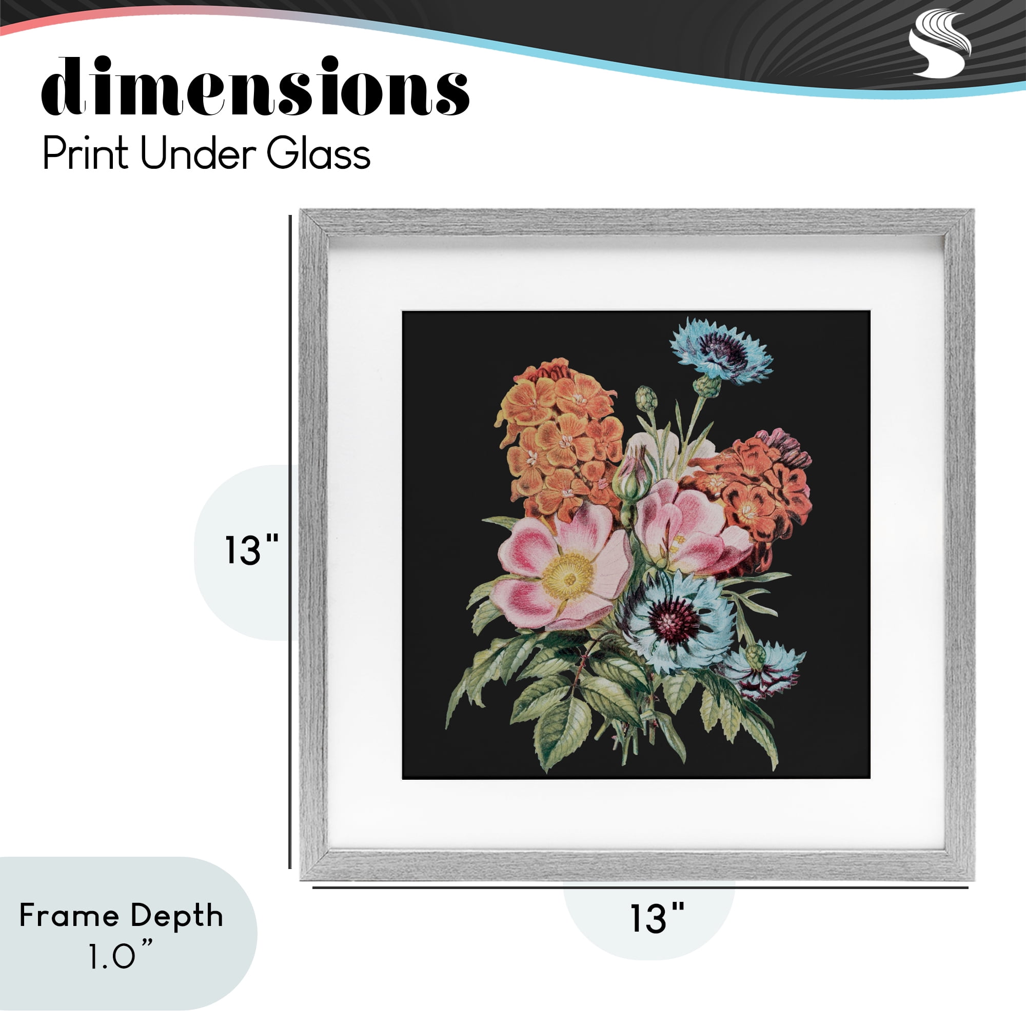 Stupell Industries Vintage Bouquet Study over Black Gray Framed Print Under Glass, design by Dan Meneely