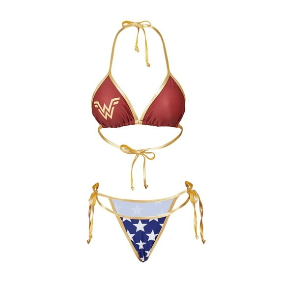 Women’s Wonder Halter Neck Lace-Up Bikini Set Stylish Two-Piece Swimsuit Outfit