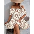 thumbnail image 4 of Women'S Tie Back Off Shoulder Wrap Layer Ruffle Short Sleeve Mini Dress Cream White M, 4 of 8