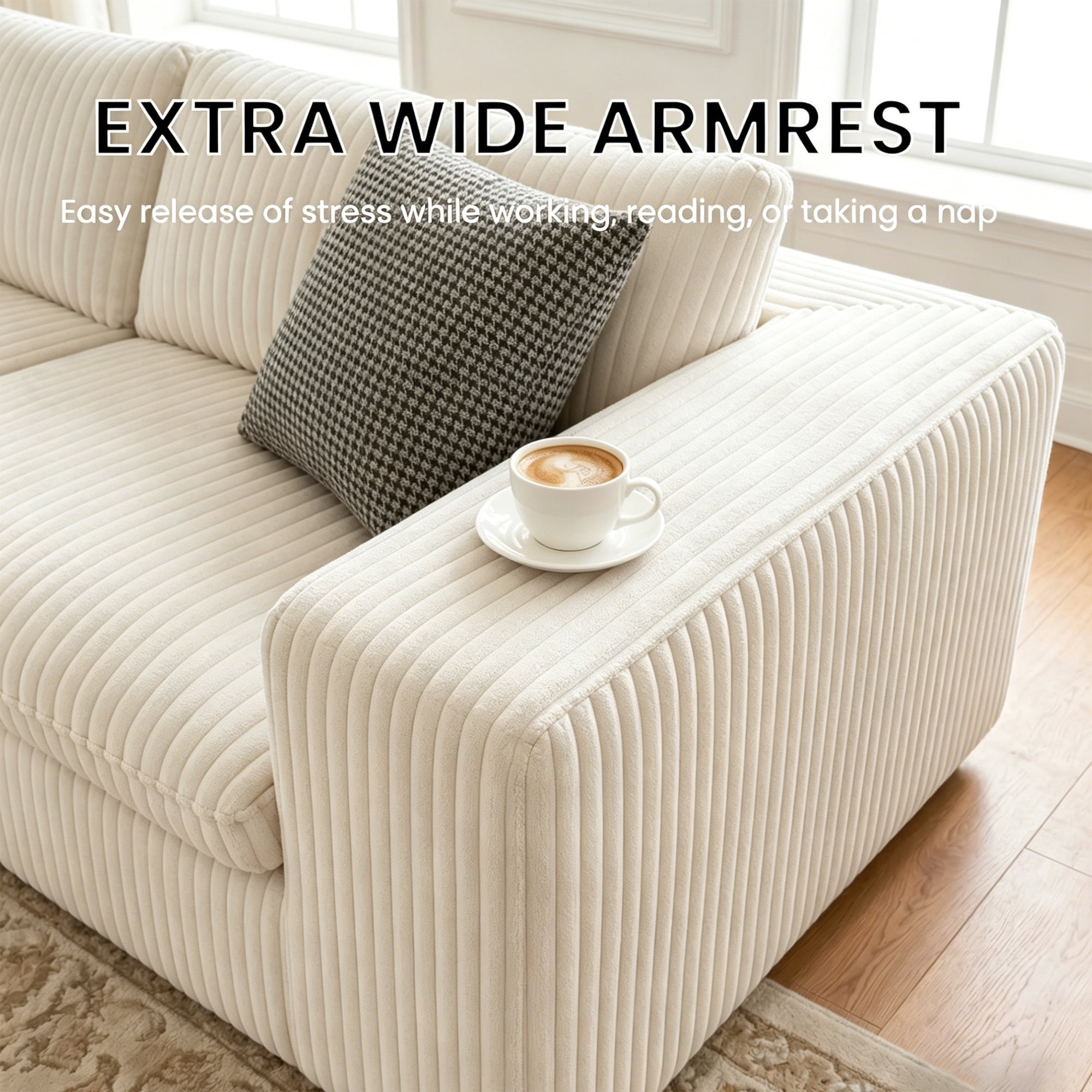 Eyisean 78.8" Corduroy Cloud Loveseat Couch with Ottoman, 2 Seater Comfy Boneless Couch with Throw Pillow, Removable Cushion, Lounge Sofa in a Box, Modular Sectional Sofa for Living Room, Bedroom