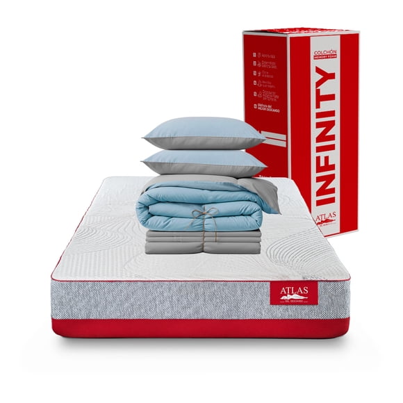 Colchón Atlas del Descanso King Size en Caja Infinity 20 cm + Set De CamaAzúl