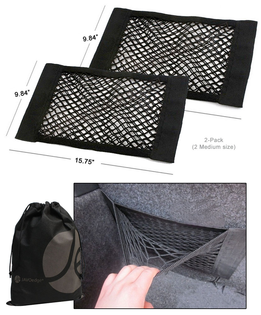JAVOedge (2 PACK) Various Sizes, Velcro Storage Net Car Accessories