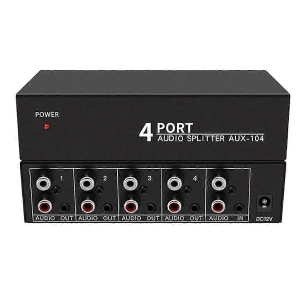 Audio Splitter 1 in 4 Out RCA L/R Aux Stereo Audio Splitter 1X4 Audio Distributor for PC DVD Speaker Splitte, EU Plug