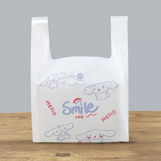 Sanrio Cinnamoroll Kuromi Kitty bolsa de embalaje de dibujos animados para llevar, supermercado, tienda de conveniencia, Linda bolsa de plástico portátil engrosada