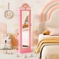 thumbnail image 4 of Gymax 3 In 1 Kids Jewelry Cabinet w/3-Color Lighted Full Length Mirror Clothes Rack Pink, 4 of 10