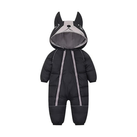 

Odeerbi Baby Bodysuit Layette Onesies for Toddler Winter Casual Cartoon Embroidery Hooded Warm Double Zipper Infant Black