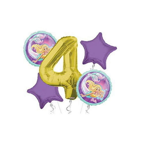 Mermaid Happy Birthday Balloon Bouquet 5 pc, 4th Birthday, | Viva Party Balloon Collection