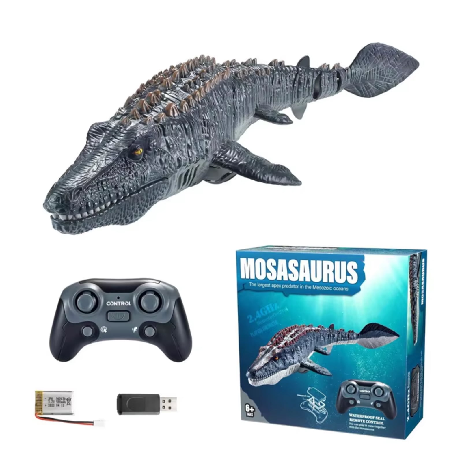 Unbranded Remote Control Mosasaurus Dinosaur Water Toy with Spray and Light, 2.4GHz RC Lake Pool Toy for Boys Girls Ages 6+
