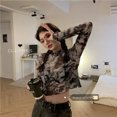 thumbnail image 1 of VISgogo - Camiseta de manga larga con cuello redondo y malla transparente con ribete de lechuga para mujer VISgogo  moda, 1 of 2