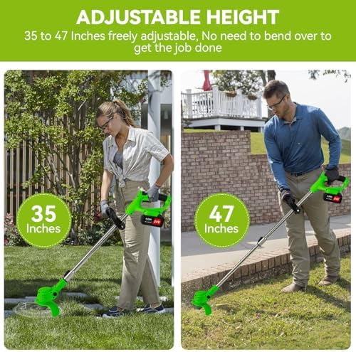 Weed Wacker Cordless,24v Electric Weed Eater Battery Powered,3 in 1 Lightweight Grass Trimmer with 2 4.0 Ah Batteries & Charger,Height Adjustable Wheeled Brush Cutte for Lawn Care,Garden,Yard (Green)