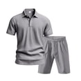 thumbnail image 6 of FRSASU Men's Cotton and Linen Polo Shirts and Shorts Set Short Sleeve 2 Piece Beach Vacation Outfits Summer Yoga Suits Gray, 6 of 9