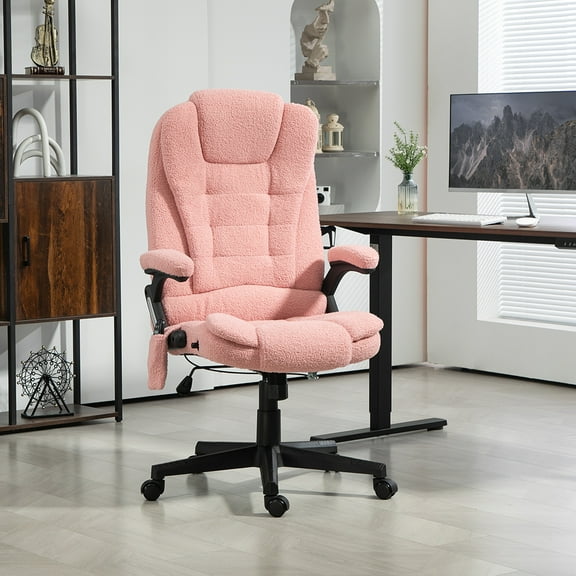 HOMCOM 6 Point Vibrating Massage Office Chair with Heat, Velvet High Back Executive Office Chair with Reclining Backrest, Armrests, Pink