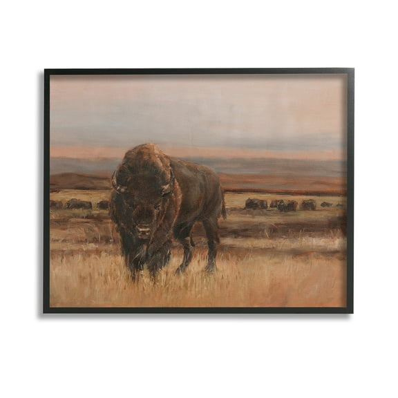Stupell Industries Traditional Bison Landscape Animals & Insects Painting Black Framed Art Print Wall Art, 14 x 11