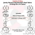thumbnail image 2 of 12 Sets, 36 Pcs Replacement Valve Cover & Shaft O-Rings for Jandy NeverLube/Pentair Valves Part Numbers O-515-KIT-9, 1132/51016200 and R0487100/192039/O-158 and Hayward PSV valves P/N: PSXVZ2A, 2 of 6