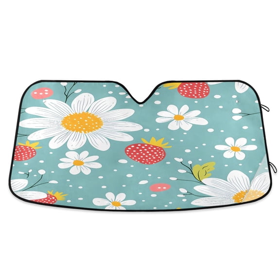ALAZA Strawberry Daisy Floral Windshield Sun Shade Car Foldable Visor Block UV Rays Protector 55"x27.6"