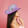 thumbnail image 3 of Holographic Cowboy Hat, Sparkly, Glitter, Western Style ,Space Funny Hats, Hat for Women Fancy Dress Party Costume Party Carnival , Rose Red, 3 of 8