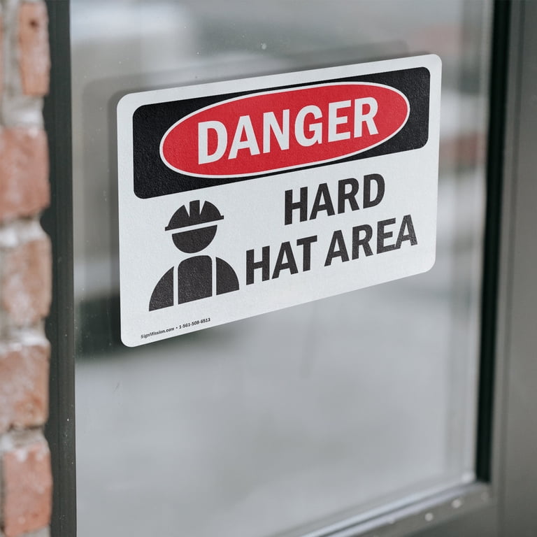 OSHA Caution Hard Hats Required Sign - 10x7 Inch Vinyl Decal Sticker, Weather Resistant, Made In USA