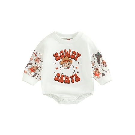 

Meihuida Baby Boys Girls Casual Romper Long Sleeve Letter Santa Claus Print Patchwork Playsuit