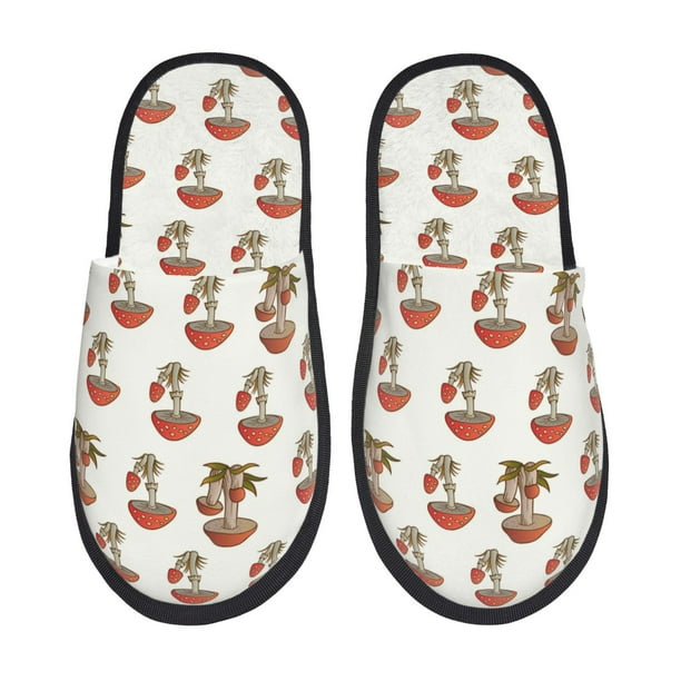 Fotbe Mushroom Pantuflas Peludas para Mujer con Estampado, Zapatillas de Peluche, Zapatos de Invierno para Casa, Uso Interior y Exterior-Large