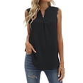 thumbnail image 3 of Women'S Summer Casual Sleeveless V Neck Lace Trim Tank Tops Loose Blouse Tees Black S, 3 of 7